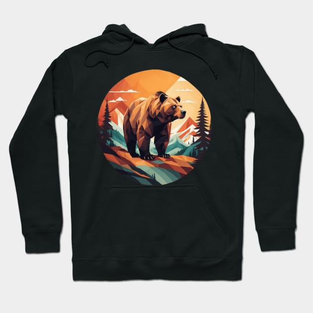 Geometric Bear In Mountain Forest Hoodie by Trip Tank